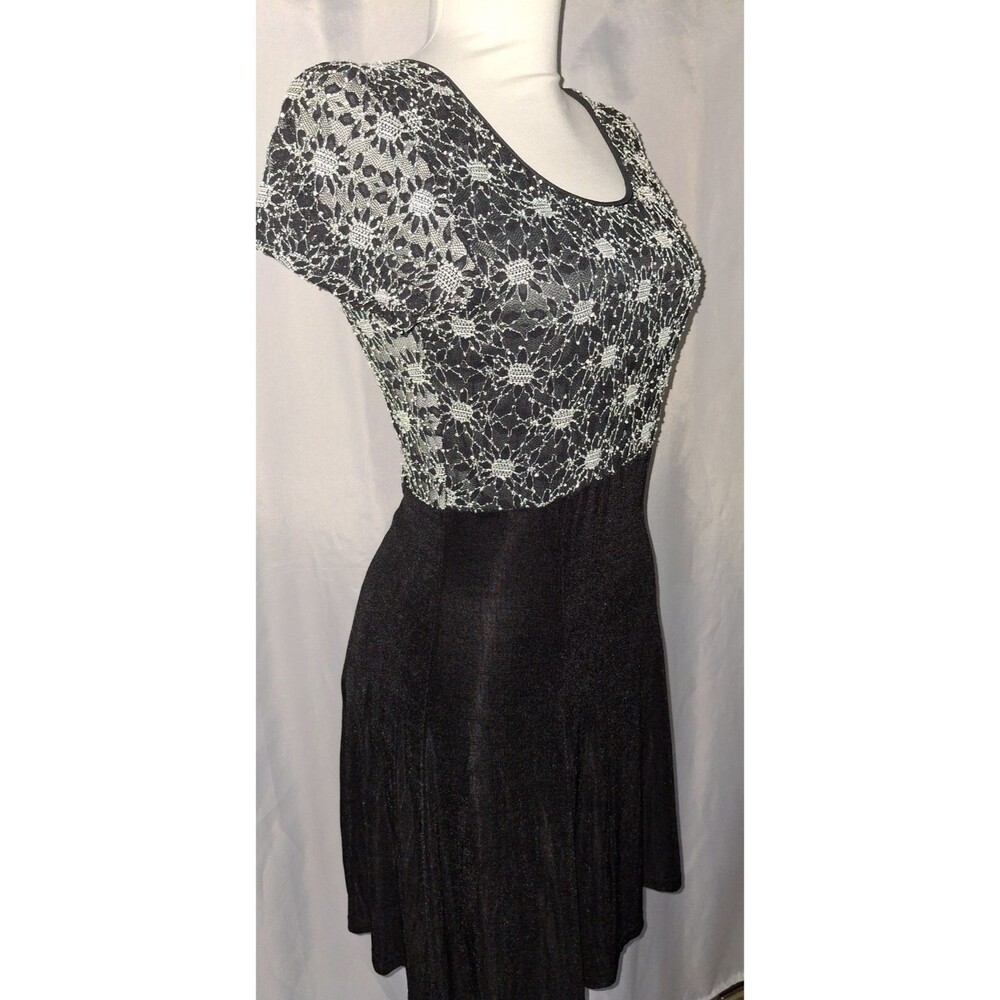 Vtg Y2K 90s Babydoll Mini Dress Black  Sheer Lacy Floral stretchy M